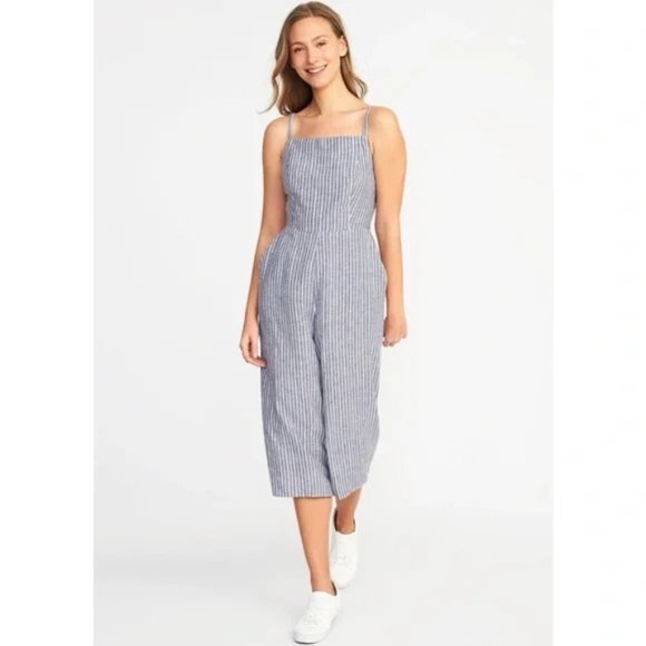 Old Navy Pants - Old Navy Sleeveless Striped Linen-Blend Jumpsuit Blue Stripe Women's Size Small